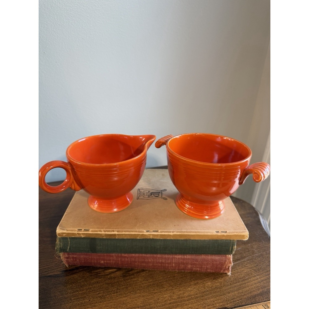 Vintage Fiesta Red Cream & Sugar NO LID Fiesta Ware Orange HLC Homer Laughlin
